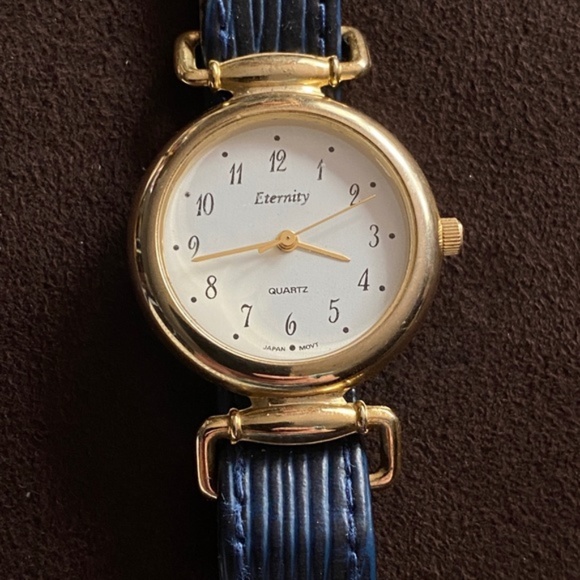 NEW VINTAGE 60\'s Hippie Chic Boho Watch Polished Gold Leather Indigo Blue Jeans
